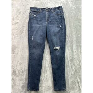 LulaRoe Jeans Women Sz 32 Blue Skinny Whiskered Faded Distressed Stretch Walking